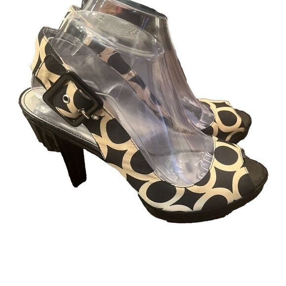 MARC FISHER Slingback Peep Toe Pumps Shoes Abstract Fabric 9M - Picture 6 of 6